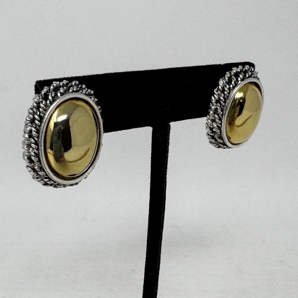 Park Lane Earrings Gold Silver Two Tone Vintage Clip Huggie‎ Pierced Oval Round